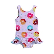 Girls One-Piece Swimsuit Summer Toddler Ruffles Cartoon Crab Prints Beach Onesie Swimsuit Bikini Sweet Girl Matching Swimsuit Size 18-24 Months Red
